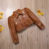 2-7Y enfants filles PU veste en cuir bébé automne vêtements bouffée à manches longues revers boutonné manteau court enfants vêtements d'extérieur mode 240202