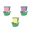 Decorative Flowers 3pcs Basket Flower Tiered Tray Decor Wooden Tulips Table Ornament Cutout Craft Ornaments For Home Eggs Farmhouse