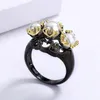 Fashion Jewelry Set for Women Black Gold Three Piece Pearl Flower Ring Necklace Earring Party Jewelry Wedding Bridal Set Jewelry 240119