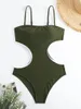 Swimwear femminile 2024 tagliata a nuoto verde Donne a un pezzo a pezzi femminile sorseggiatori solidi che bagno campeggio da bagno da bagno abito da bagno