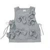 Kvinnors tankar Imakokoni Original Design Summer Vest Plaid tredimensionell båge-snörning Blus ärmlös topp 234158