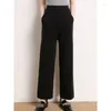 Women's Pants Early Autumn Worsted Cashmere Wide-Legged High Waist Comfort Casual Elastic-Waist Straight-Leg F