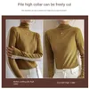 T-shirts Femmes Gros Basic Slim Turtleneck Tops High Strecth Femmes Automne Hiver Patchwork Manches Longues Solide Pile Collier Chemise