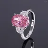 Cluster Rings Fine 925 Sterling Silver Jewelry 9x12mm Oval Shape Purple Pink Flower Cut High Carbon Diamond Zircon Women Ring