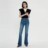 Jeans pour femmes Femme Mode Flare Classique Taille Haute Lâche Lavé Vintage Stretch Denim Pantalon Top Qualité 2024