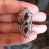 Cluster Rings Vintage Women's Ring Bohemian Exaggerated Inlaid Red Cubic Zirconia Antique Silver Color Classic Ladies Jewelry