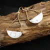 Dangle Brincos Howlite Branco Turquesa Fan Shaped Charme Pedra Natural Corrente Gota Jóias Para Mulheres