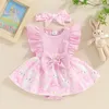 Conjuntos de roupas infantil nascido bebê meninas macacão vestido impressão em torno do pescoço bowknot bodysuits roupas de páscoa bandana