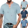 Camisas casuais masculinas masculino sólido decote em v manga curta denim borla camisa tops blusa t para homens pacote masculino