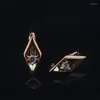 Dangle Earrings FJ Women Ladies Rhombus 585 Rose Mixed Gold Color One White Cubic Zircon