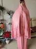 Roupas étnicas Ramadan Jilbab 2 peça Set Long Khimar Muçulmano Abaya Mulheres Oração Vestuário Vestido Saudita Saia de Renda Conjuntos Eid Niqab