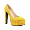 Dress Shoes Debossed Flower Floral Yellow Light Green Pointed Toe Women Shallow Slip-on Spike High Heels Platform Pumps Stilettoes