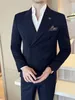 Korean Slim Fitt Double Breasted Suit Jacket Men Clothing Autumn Casual Business Blazers Office Social Wedding Dress Coat 240201