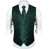 Men's Vests Elegant Green Paisley Suit Vest For Men With Necktie Pocket Square Cufflinks Wedding Prom Tuxedo Luxury Waistcoat