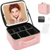 Borsa per il trucco da viaggio con specchio illuminato a LED Luminosità regolabile Organizer per custodia cosmetica impermeabile con divisori fai-da-te 240127