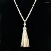 Chaînes Design Blanc Perle D'eau Douce Gland Pendentif Long Collier Bijoux De Mode