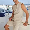 Men's Tracksuits Classic Men Sportswear Tracksuit Set Sleeveless V Neck Vest Elastic Waist Shorts With Patch Pockets