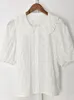 Blouses Femmes Prix de liquidation Femmes Floral Broderie Chemise Blanche Simple Boutonnage Femelle Doux Printemps Été Court Blouse À Manches Bouffantes