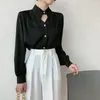 Frauenblusen HOUZHOU 2024 Frühling Satin Hemden Elegante Frauen Chic Umlegekragen Langarm Büro Damen Weibliche Alte Geld Stil