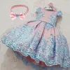 Baby Girl Dress for Birthday Party Flower Lace Vintage Luxury Kids Holiday Ceremony Costume Girls Princess 240131