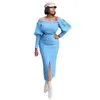 Work Dresses Women Urban Temperament Skirt Suit Spring And Autumn Solid Color Bubble Sleeve Boat Collar T-shirt Same Pencil