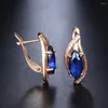 Dangle Earrings 585 Rose Gold Color Stud For Women Blue Stone Leaf Shaped Paved Cubic Zirconia CZ Fashion Jewelry DGE136A