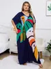 Plus Size Bohemian Black Plant Printed Kaftan Dress 2024 Summer Clothing Women Sundress Beach Wear Maxi Dresses Q1476 240202