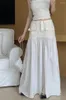 Skirts Women White Long Denim Patchwork For Female Pockets Casual A-Line High Waist Midi Skirt 2024 Summer Autumn SK101