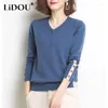 Damestruien 2024 Spring herfst Solid Color Fashion V-Neck Lange Mouw Knitting Sweater Vrouwen Casual Loose Chique All-match pullovers tops