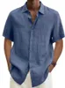 Хлопково-льняная блузка, летняя мужская Свободная блузка с отложным воротником и короткими рукавами на пуговицах, топы большого размера S-5XL SZE-ST22092 240118