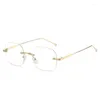 Solglasögon Kvinnor Män Rimless Student Myopia Glasögon Färdiga Fashion Metal Frameless Square Kortsikt Eyewear Diopter 0 -1.0 -1.5 till -4.0