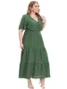 Plus Size Polka Dot Print Surplice Neck Short Sleeve Tee Ruched Bohemian Dresses For Women 240124
