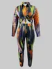 Lw plus size tie dye calças de ajuste regular definir camisa colarinho gradiente impressão padrão de duas peças roupa casual combinando terno para mulher 240125