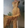 Palco desgaste sexy lantejoulas de ouro strass malha macacão mulheres sem mangas macacão roupa de aniversário cantor dançarino desempenho traje