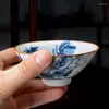 Tekoppar 1 datorer kinesiska blå och vit porslin tecup reser keramisk skål anti skalning handmålad kon cup meditation set