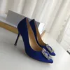 Dress Shoes Trina Crystal Buckle Jewelry Satin Pumps Pointed Toes Slip On Stiletto Heels Rhinestone Square High Wedding