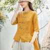 الملابس العرقية النمط الصيني الرجعية Qipao زر القطن وقميص الكتان القميص للمرأة الوطنية النساء عتيقة كارديجان أعلى tanguits