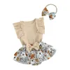 Ensembles de vêtements pour bébé fille des vêtements d'été Ruffles Raiper et élastique de jupe de jupe florale Set Set 3 pièces tenues