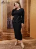 Plus Größe Kleider Hinzufügen Elegante Split Zurück Für Frauen 2024 Herbst V-ausschnitt Asymmetrische Weibliche Sexy Taille Luxus Bodycon Kleid b949