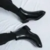 Mode Black Red Men's Chelsea Boots Autumn Winter Pointed Flat Heel Ankle Boots Quality äkta läder Business Casual Boots 240126