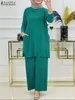 Ethnische Kleidung 2PCS Muslim Sets Herbst Solide Abaya OutifitsZANZEA Mode Trainingsanzug Frauen Langarm Bluse Hosen Anzüge Islamischen