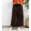 Skirts TIYIHAILEY 2024 A-line Long Mid-Calf Skirt Women Elastic Waist Winter Autumn VintageBrown Black Thick Linen