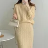 Vestidos de trabajo de invierno para mujer, conjunto de 2 piezas de punto para oficina, jerséis de manga larga para mujer, suéter, faldas superiores, trajes de 2 uds, conjuntos cálidos elegantes