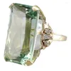 Cluster Rings 2024 Delicate Green Rectangular Zirconia Ring Women's Fashion Jewelry Birthday Gift For Mother/Wife