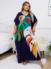 Plus Size Bohemian Black Plant Printed Kaftan Dress 2024 Summer Clothing Women Sundress Beach Wear Maxi Dresses Q1476 240202