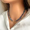 Pendant Necklaces Irregular Stone Chip Beads Necklace Lapis Lazuli Sodalite Gravel Gold Color Charms Jewelry Gifts