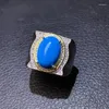 Cluster Rings Super Grand Blue Turquoise Men's Ring 925 Sterling Silver Colorless Birthday Present