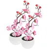 Dekorativa blommor 2 PC: er Artificiella simulerade krukväxter Fake Desktop Plum Blossom Bonsai Realistic Simulation