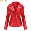 Veste en simili cuir rouge PU femme mode vestes de motard décontractées vêtements d'extérieur femme hauts printemps et automne veste en cuir noir manteau 240129
