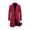 Mens Woolen Coat Jacket Lång bomull Casual Windbreaker Single Breasted Lapel Overcoat Plus Size Mode Wool Blend Color Coats 240118